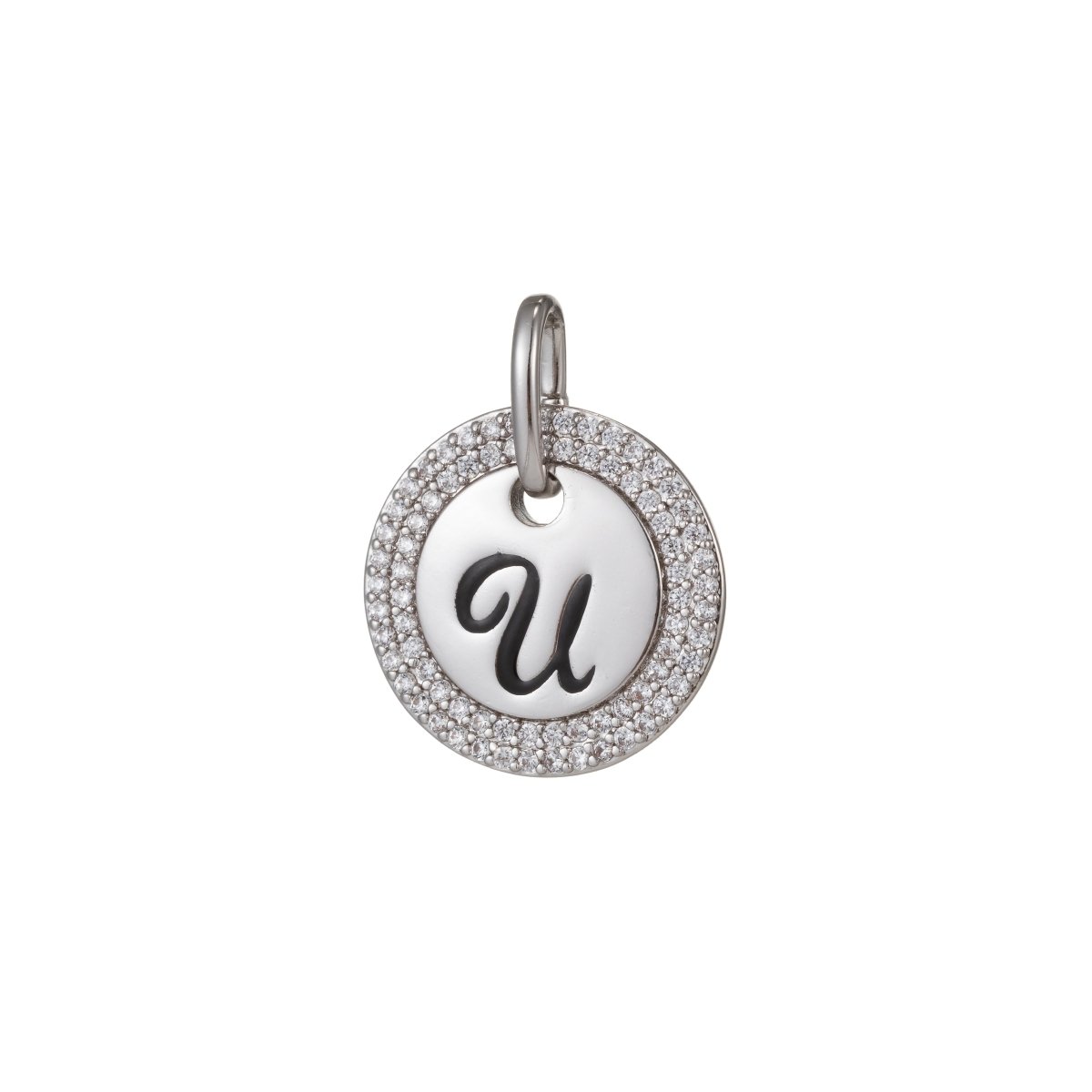 White Gold Filled Micro Pave CZ Initial Letters Pendant Charm, White Gold Filled Letter Pendant, For DIY Jewelry Necklace Making