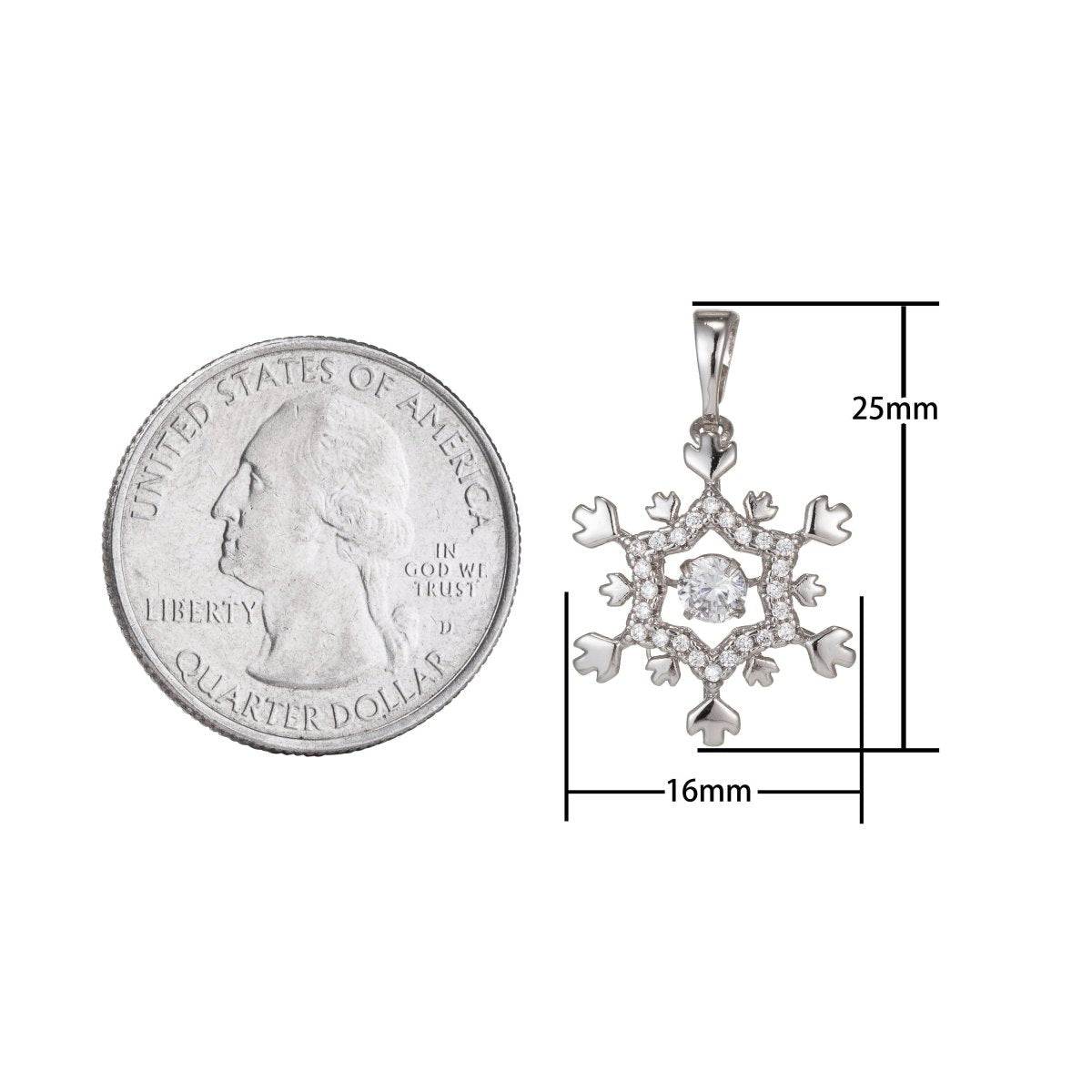 White Gold Filled Micro Pave CZ SnowFlake Pendant Charm, Dual Color SnowFlake Pendant Charm, White Gold Filled Pendant, For DIY Jewelry I-455