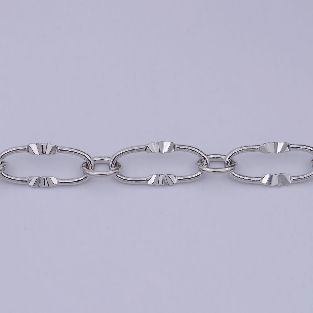 White Gold Filled Sunburst Textured Cable Chain, 6.3mm Width, Silver Unfinished Unique Chain For Jewelry Necklace Bracelet Anklet Making | ROLL-589 Clearance Pricing
