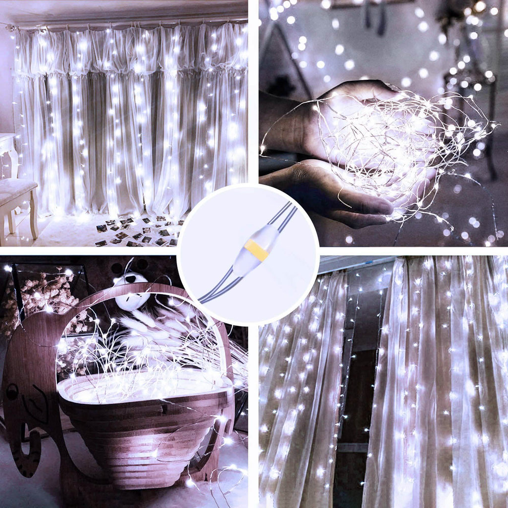 White USB Remote Control 3x3M 300LED String Lights Waterproof