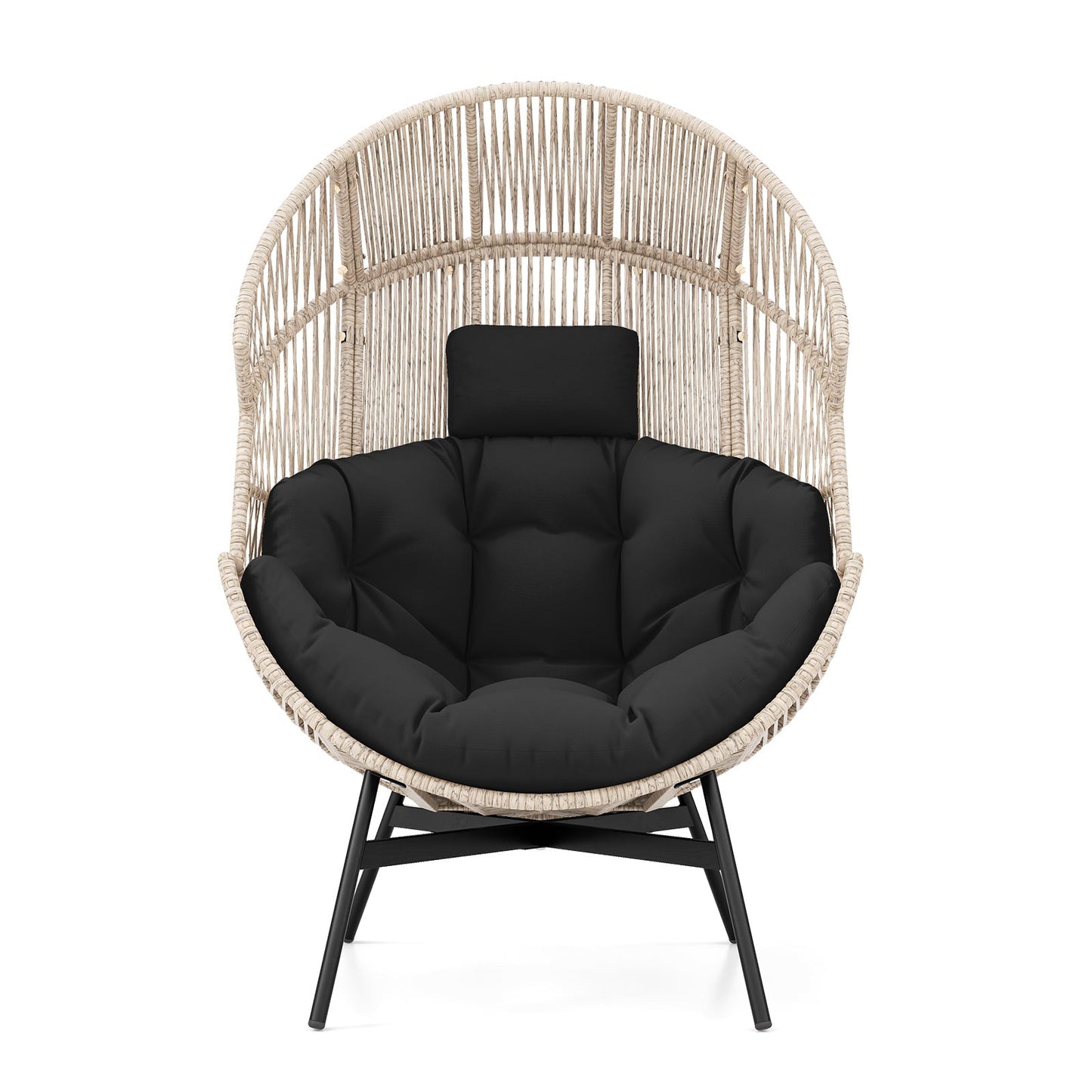 Wicker Oversized Egg Style Chair with Cushions and Headrest