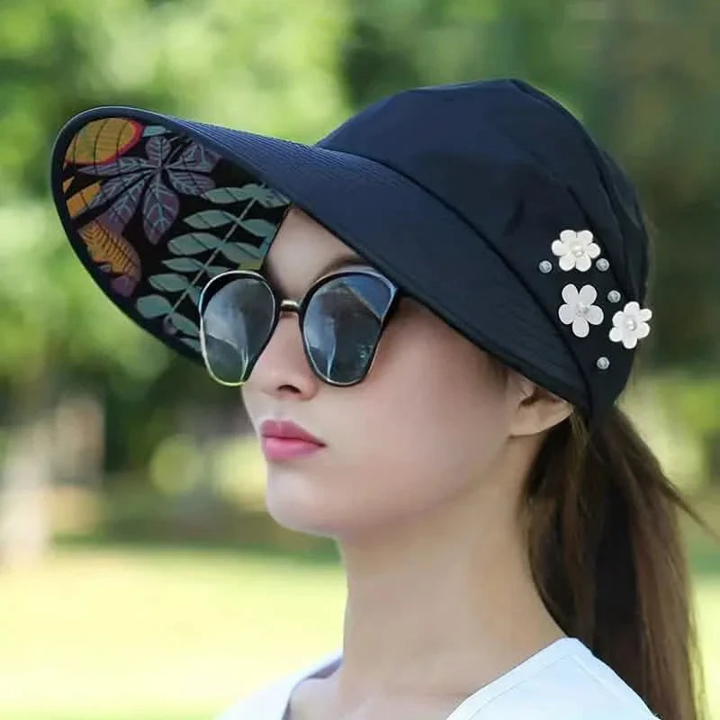 Wide Brim Sun Visor Foldable Picnic Hat Beach UV Protection Scallop Cap