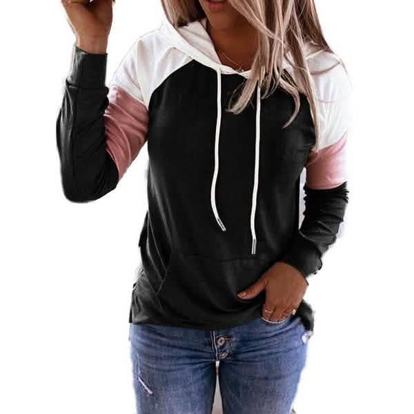 Sweat-shirts décontractés à capuche à manches longues pour femmes, coupe ample, avec blocs de couleur et poches