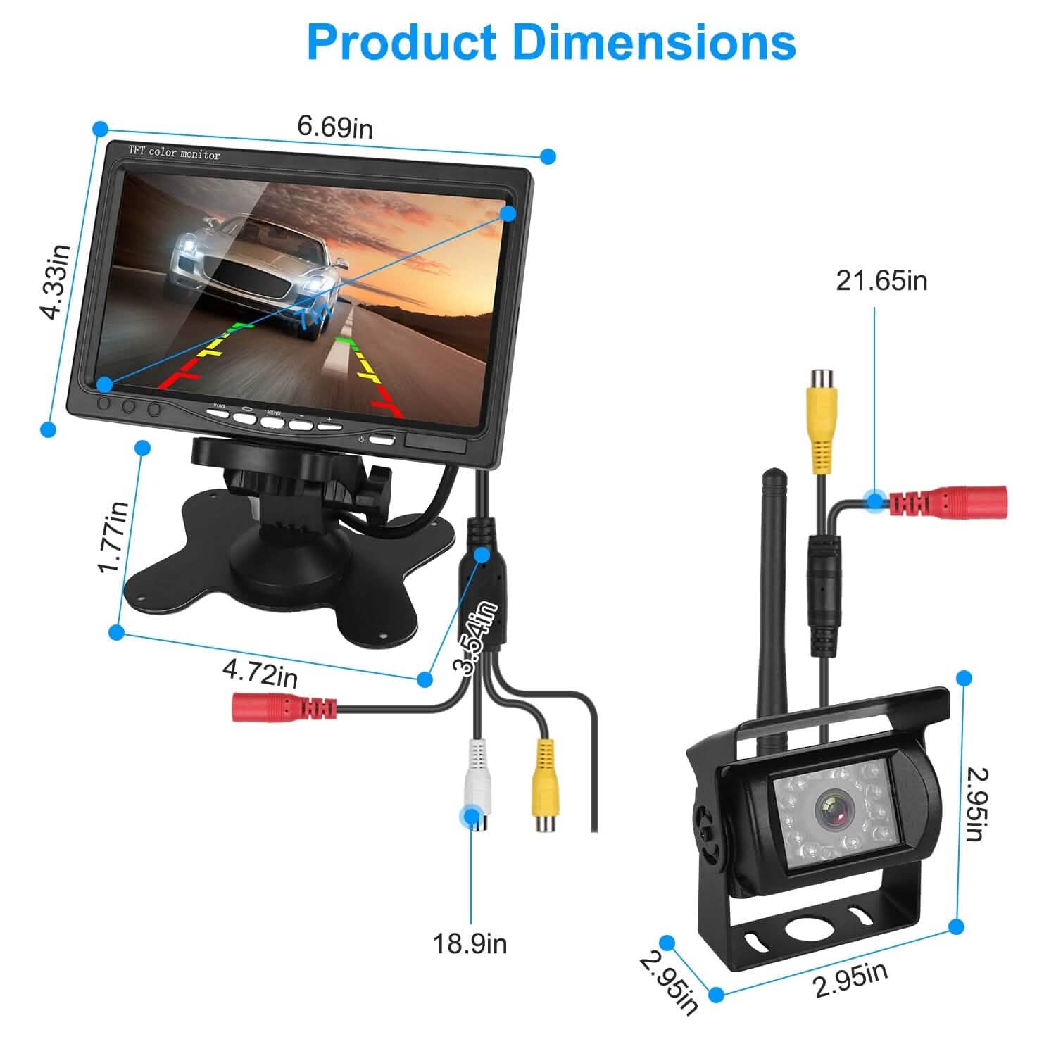 Wireless Backup Camera System Vehicle Rear View Monitor Kit