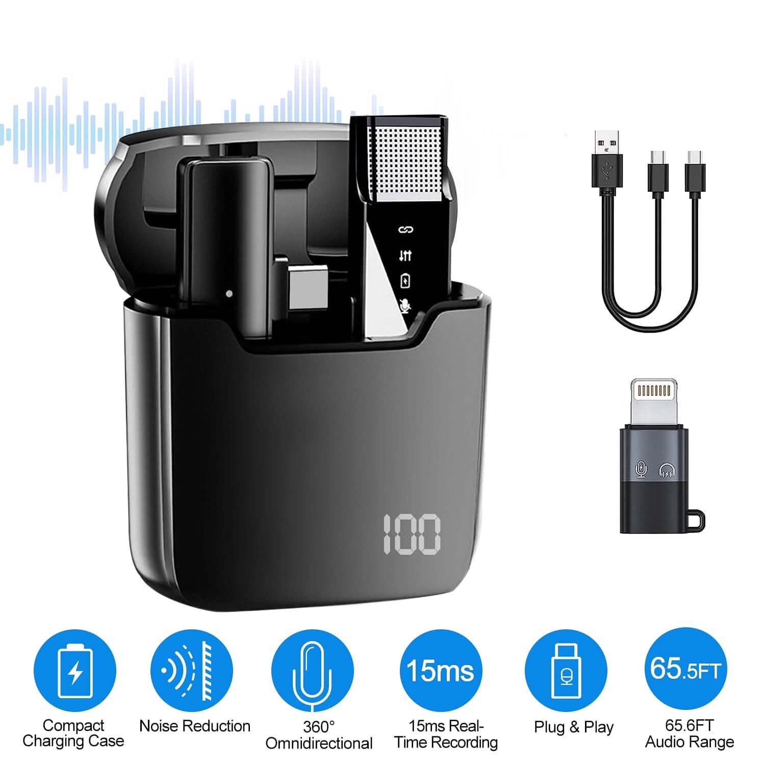 Wireless Clip On Microphone with Charging Case
