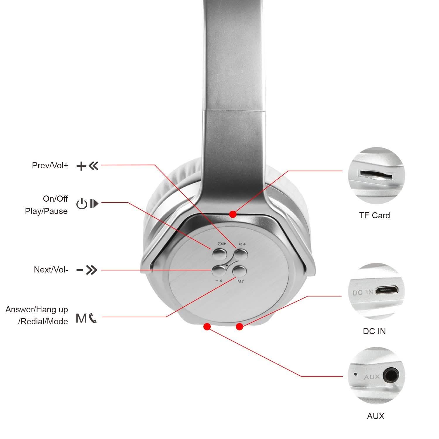 Wireless Foldable Headphones with Built-in Speaker