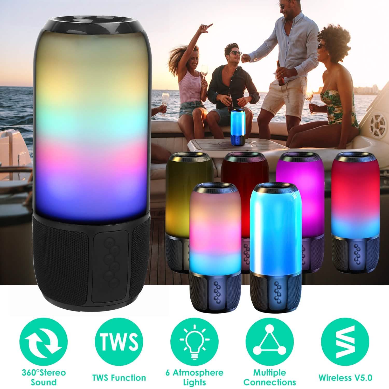 Enceinte portable sans fil avec lumière changeante de couleur
