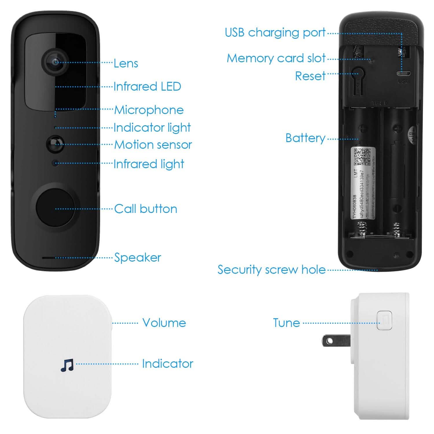 Wireless Smart WIFI Video Doorbell Two Way Audio
