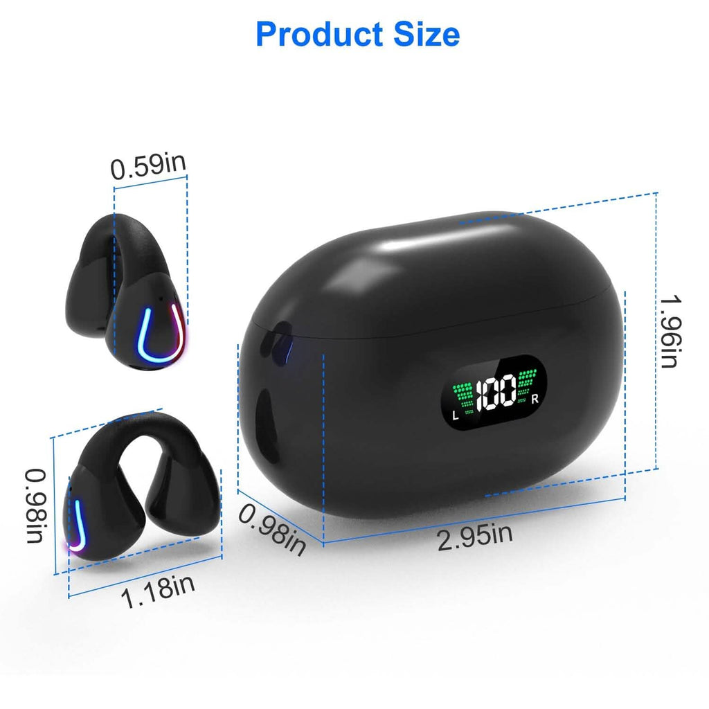 Wireless v5.3 Earbuds Clip-on Open TWS Earphones with Built-in Mic LED Charging Display Case