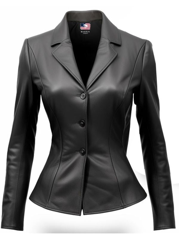 Women’s Black Leather Blazer Coat