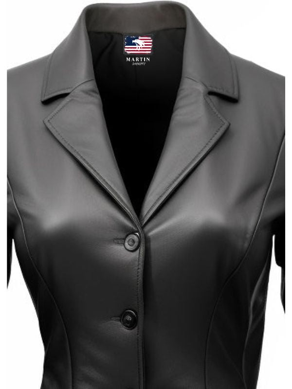 Women’s Black Leather Blazer Coat