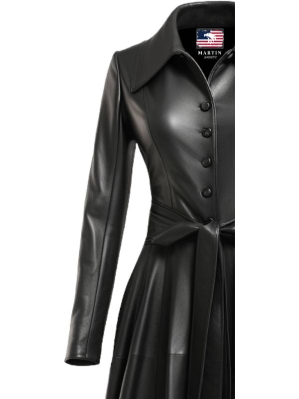 Women’s Black Leather Long Coat