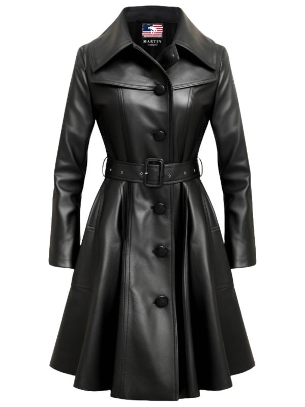 Women’s Black Real Long Leather Coat