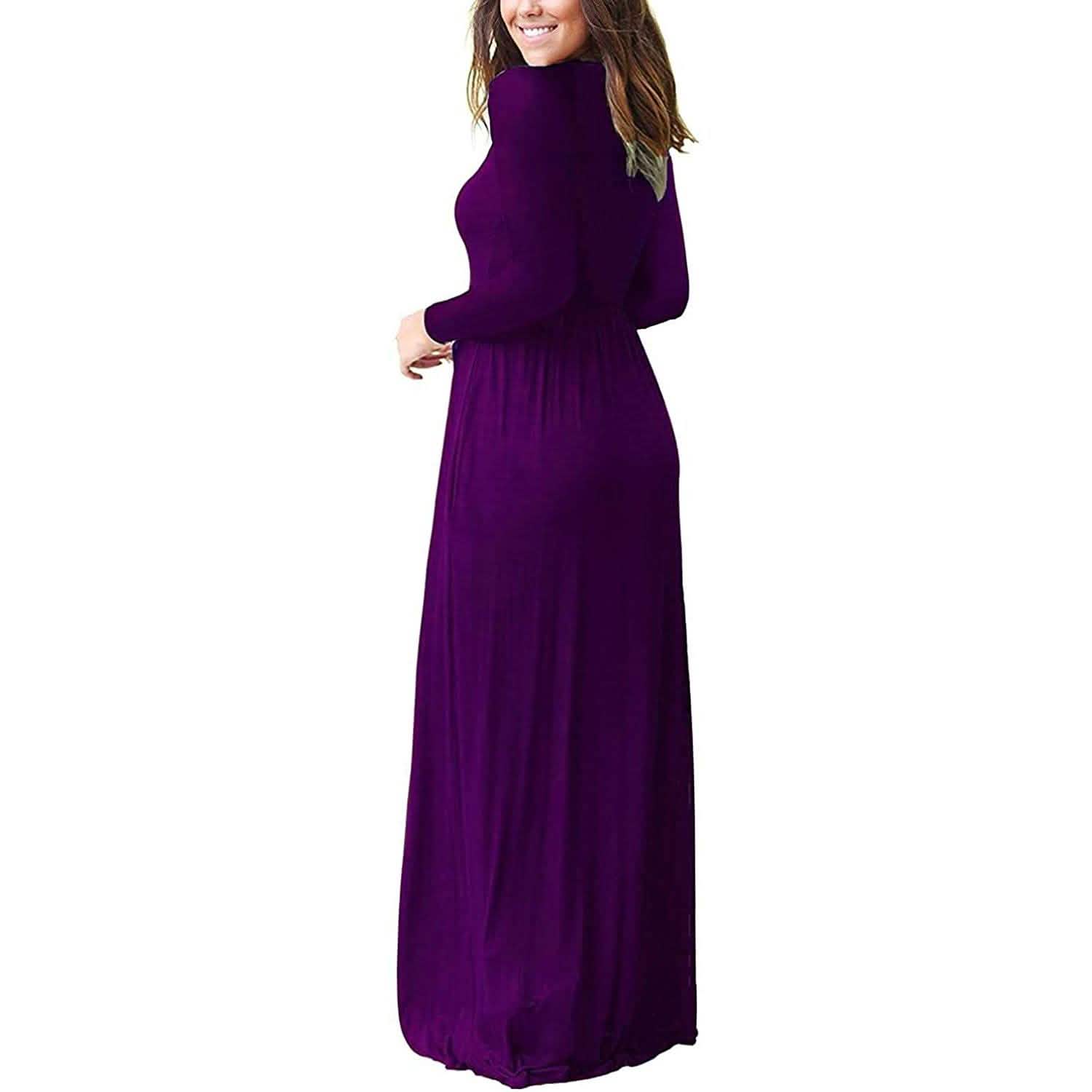 Robes longues amples unies à manches longues pour femmes Robes longues décontractées avec poches