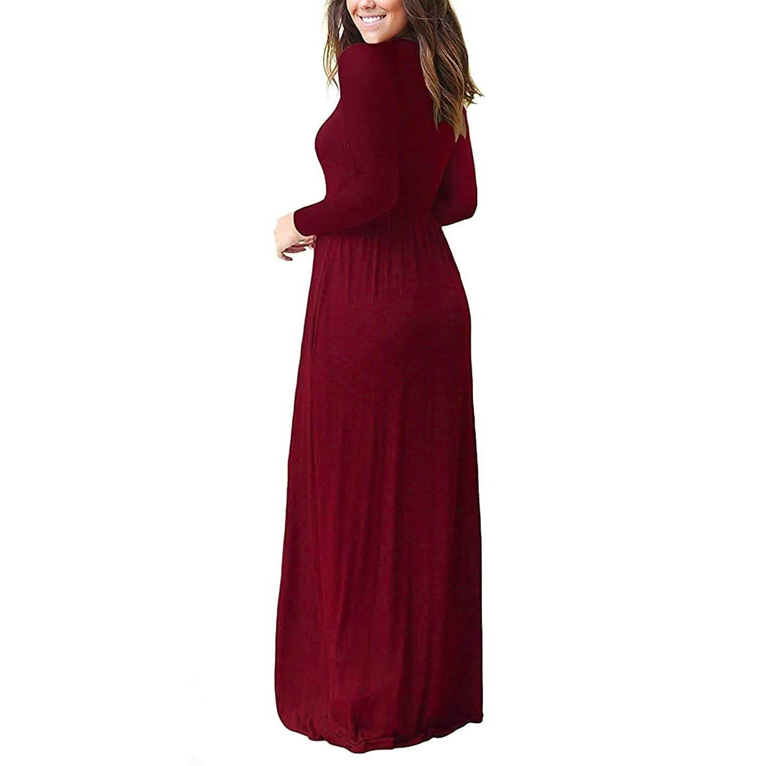 Robes longues amples unies à manches longues pour femmes Robes longues décontractées avec poches