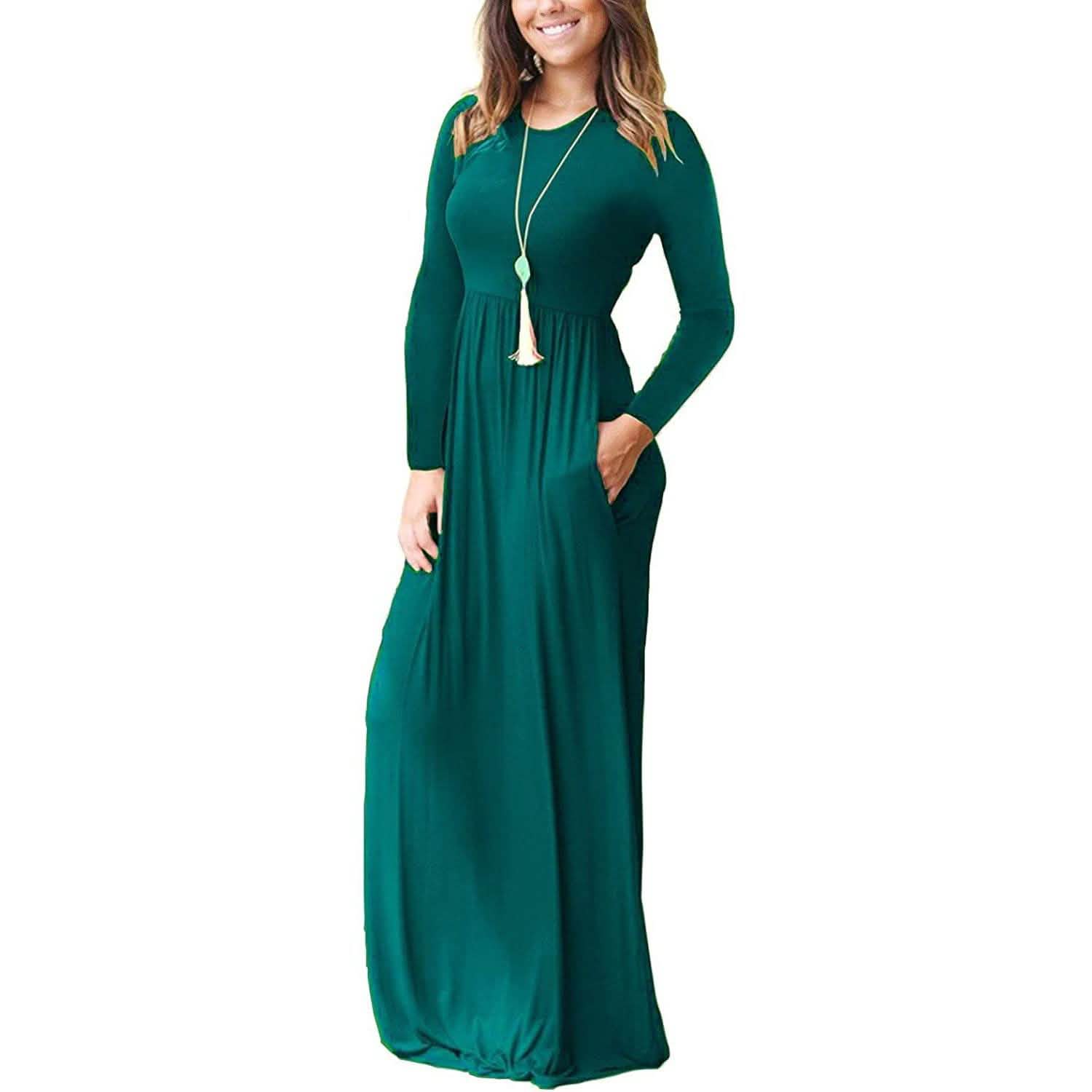 Robes longues amples unies à manches longues pour femmes Robes longues décontractées avec poches