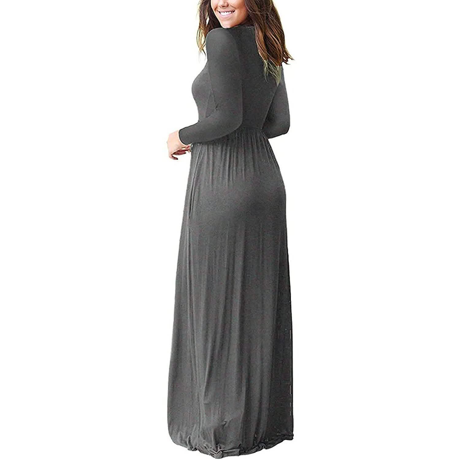 Robes longues amples unies à manches longues pour femmes Robes longues décontractées avec poches