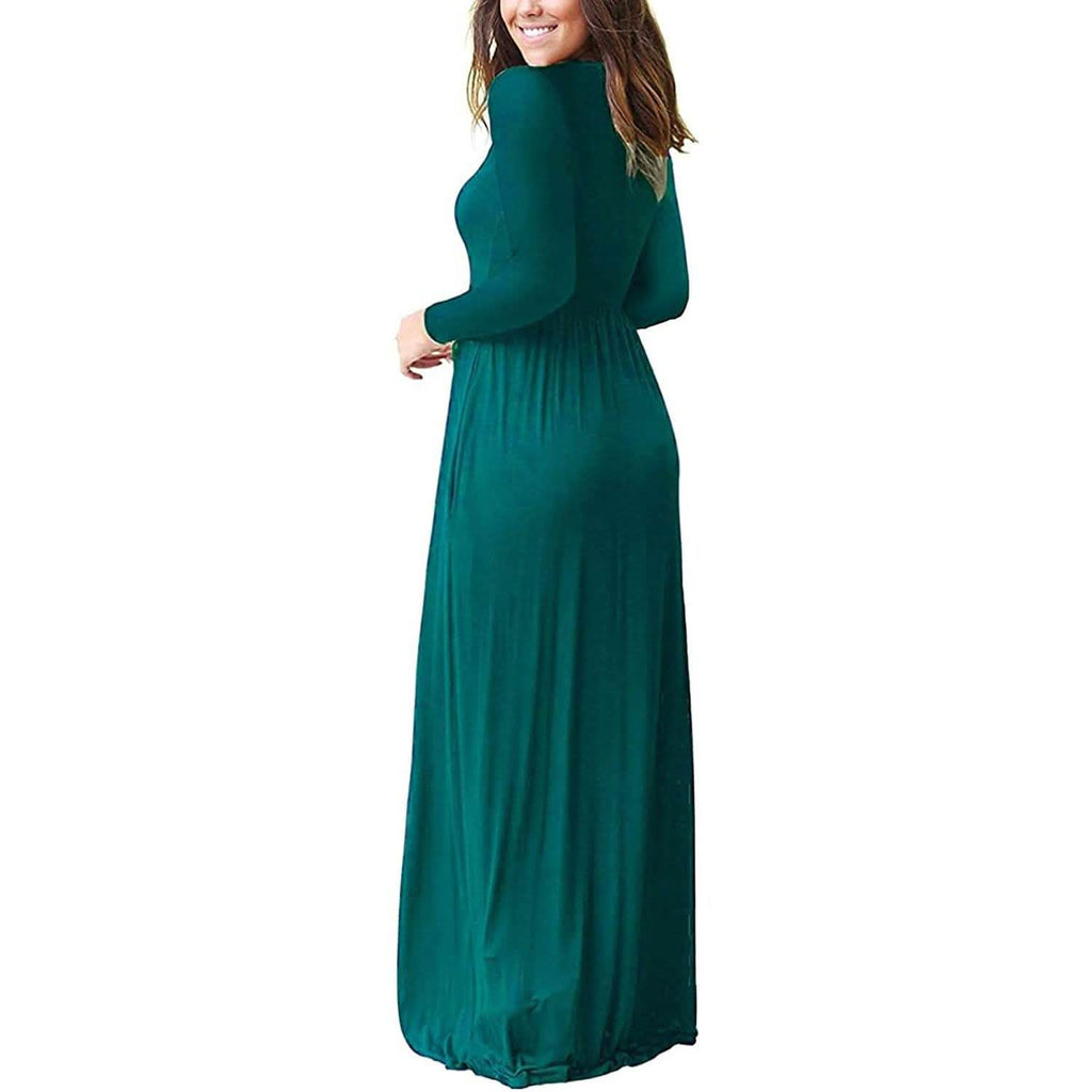 Robes longues amples unies à manches longues pour femmes Robes longues décontractées avec poches