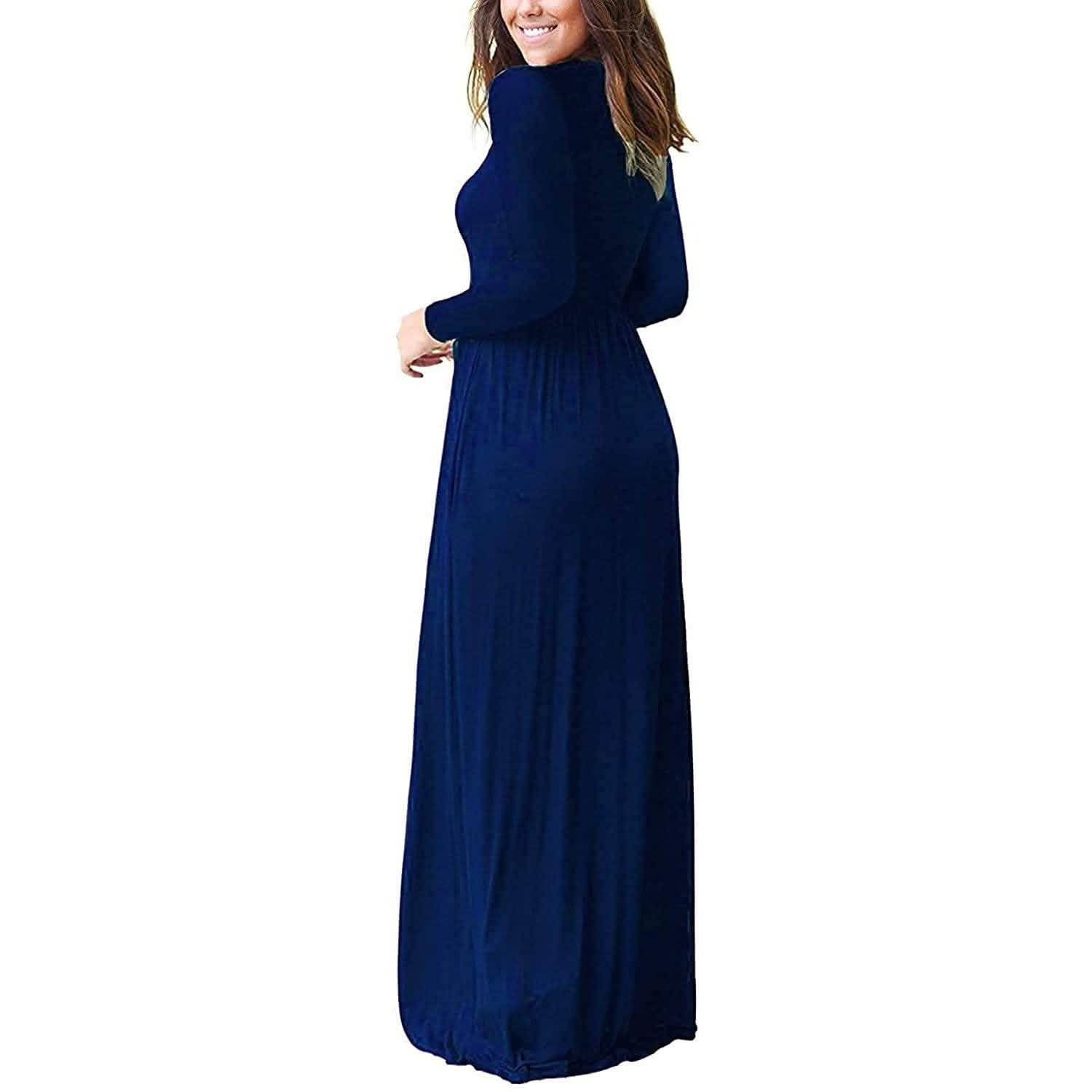 Robes longues amples unies à manches longues pour femmes Robes longues décontractées avec poches