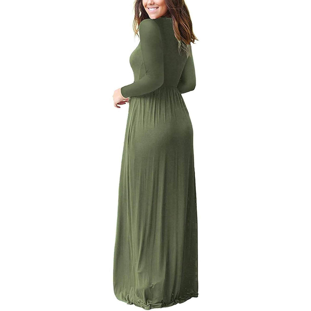 Robes longues amples unies à manches longues pour femmes Robes longues décontractées avec poches