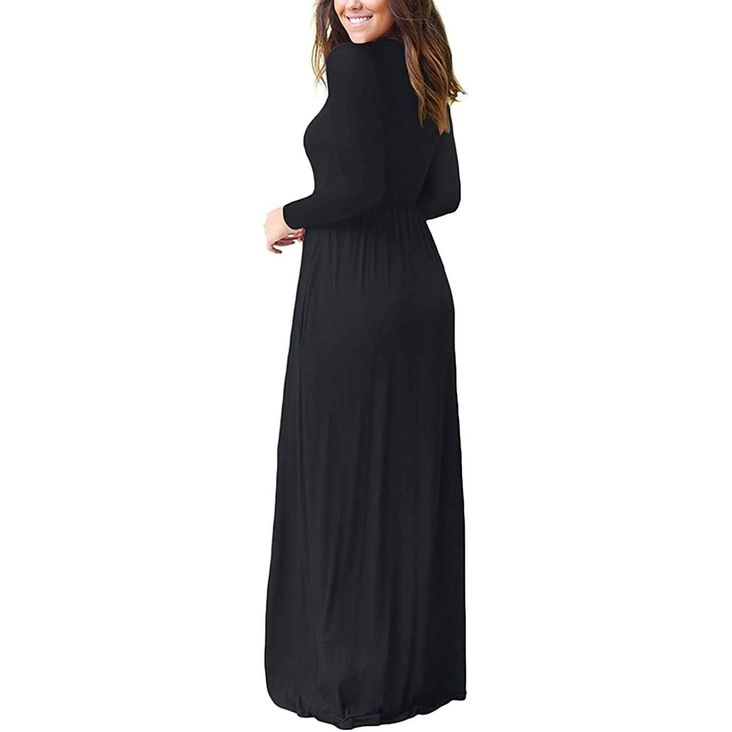 Robes longues amples unies à manches longues pour femmes Robes longues décontractées avec poches