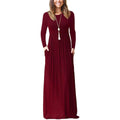 Robes longues amples unies à manches longues pour femmes Robes longues décontractées avec poches