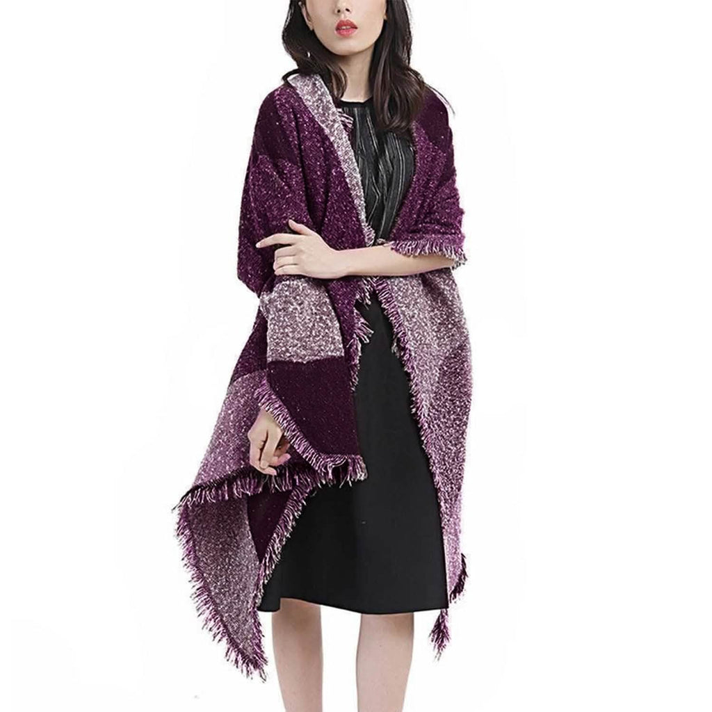 Women Long Soft Knitted Shawl Extra Thick Plaid Blanket Wrap Cape
