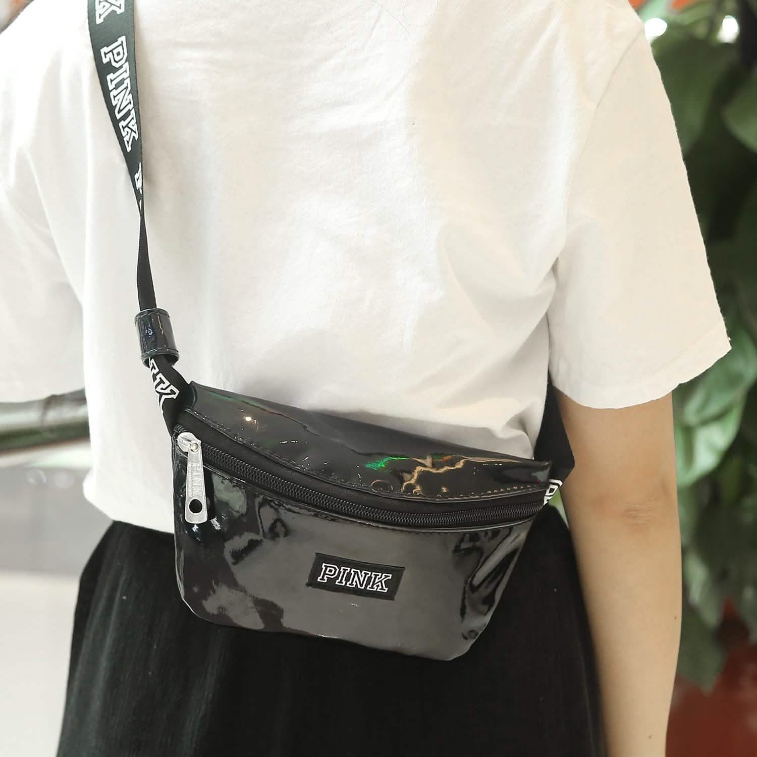女性用光沢レザーウエストバッグ