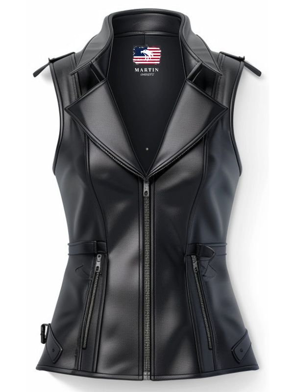 Women’s Stylish Black Leather Vest