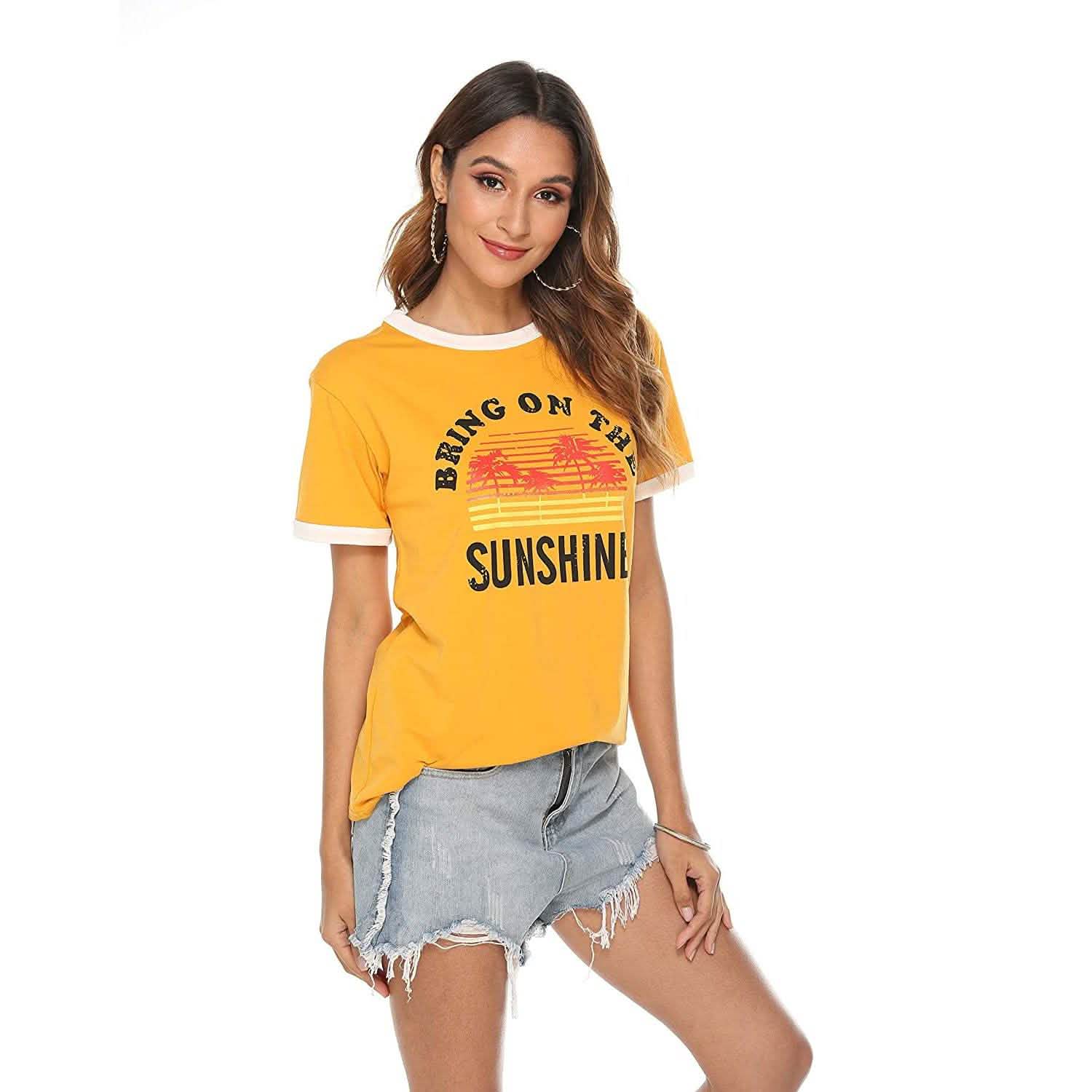 T-shirts Chemisiers à Manches Longues à Imprimé Soleil pour Femmes