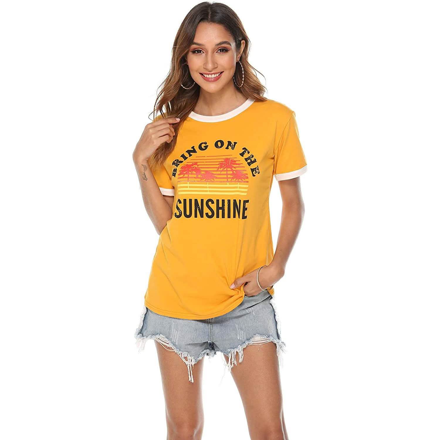 T-shirts Chemisiers à Manches Longues à Imprimé Soleil pour Femmes