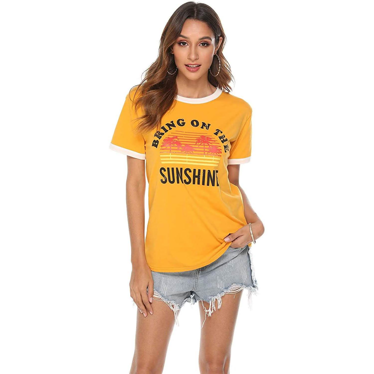 T-shirts Chemisiers à Manches Longues à Imprimé Soleil pour Femmes