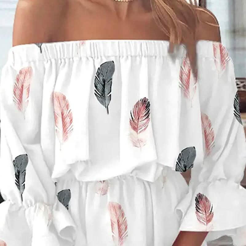 Robe d'été printemps femme épaule dénudée à volants floraux, manches 3/4