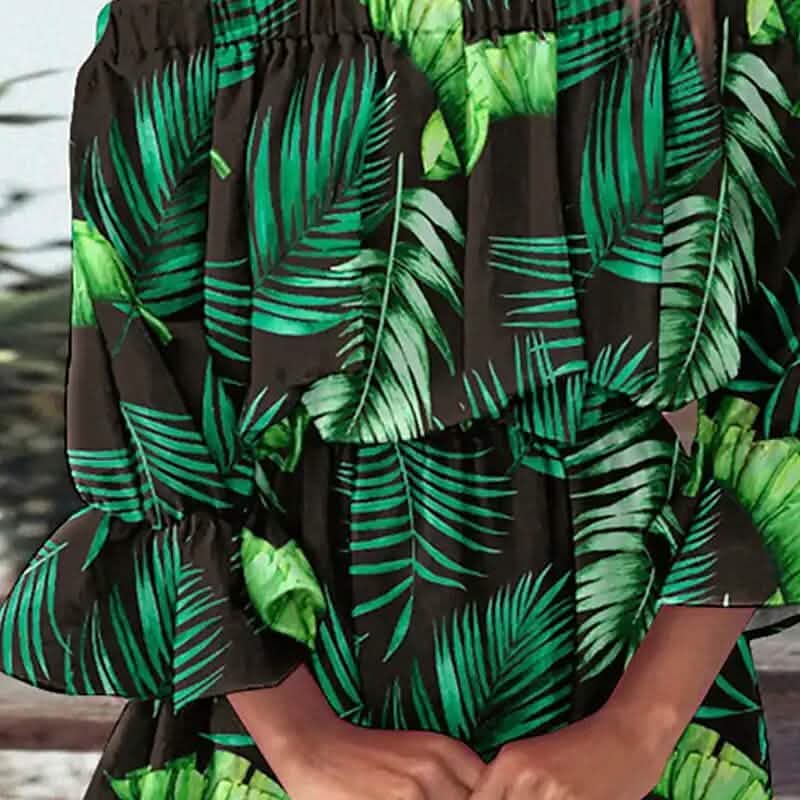 Robe d'été printemps femme épaule dénudée à volants floraux, manches 3/4