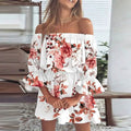 Robe d'été printemps femme épaule dénudée à volants floraux, manches 3/4
