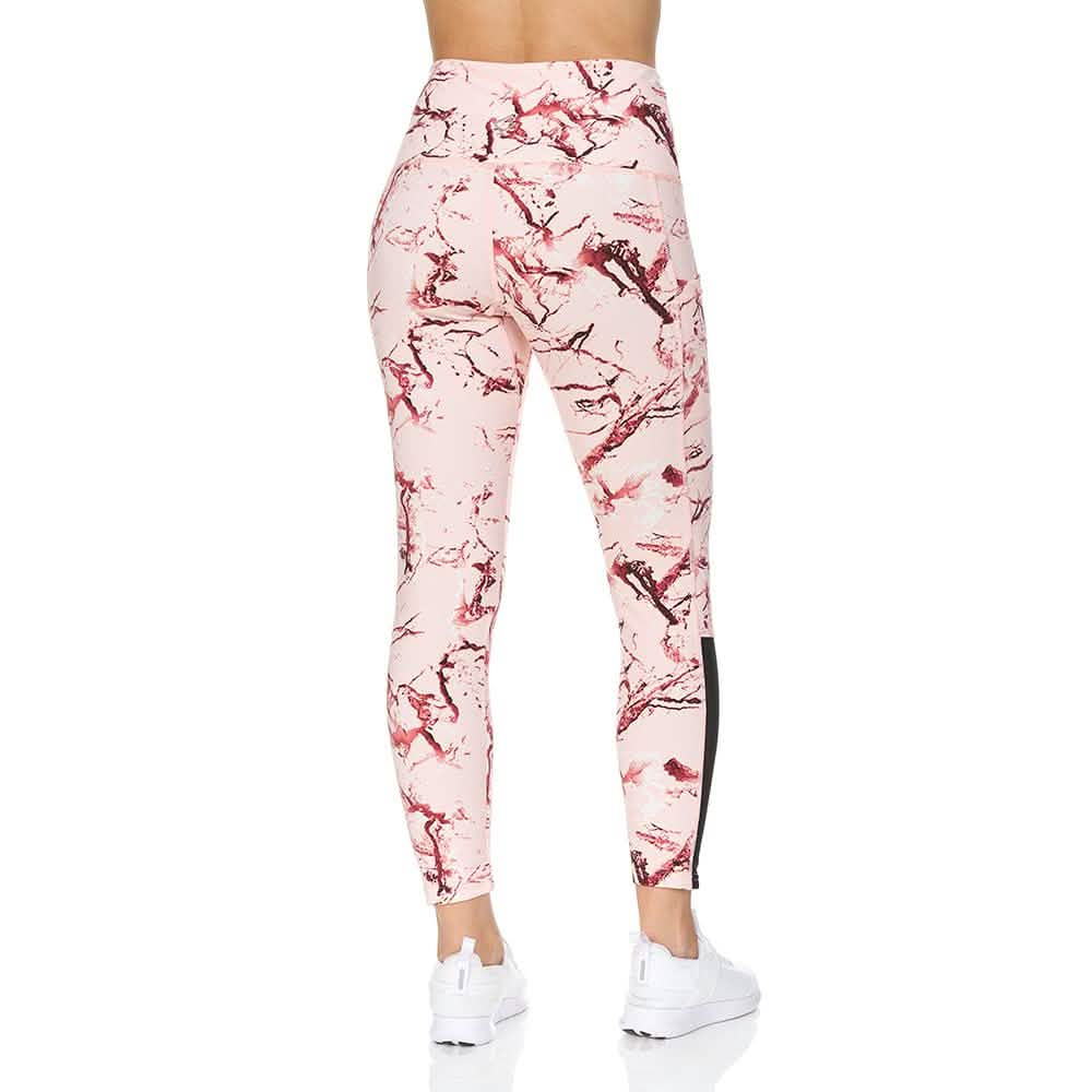 Women's 7/8 Highwaist Marble Leggings with Sheer Mesh Panel and Pockets