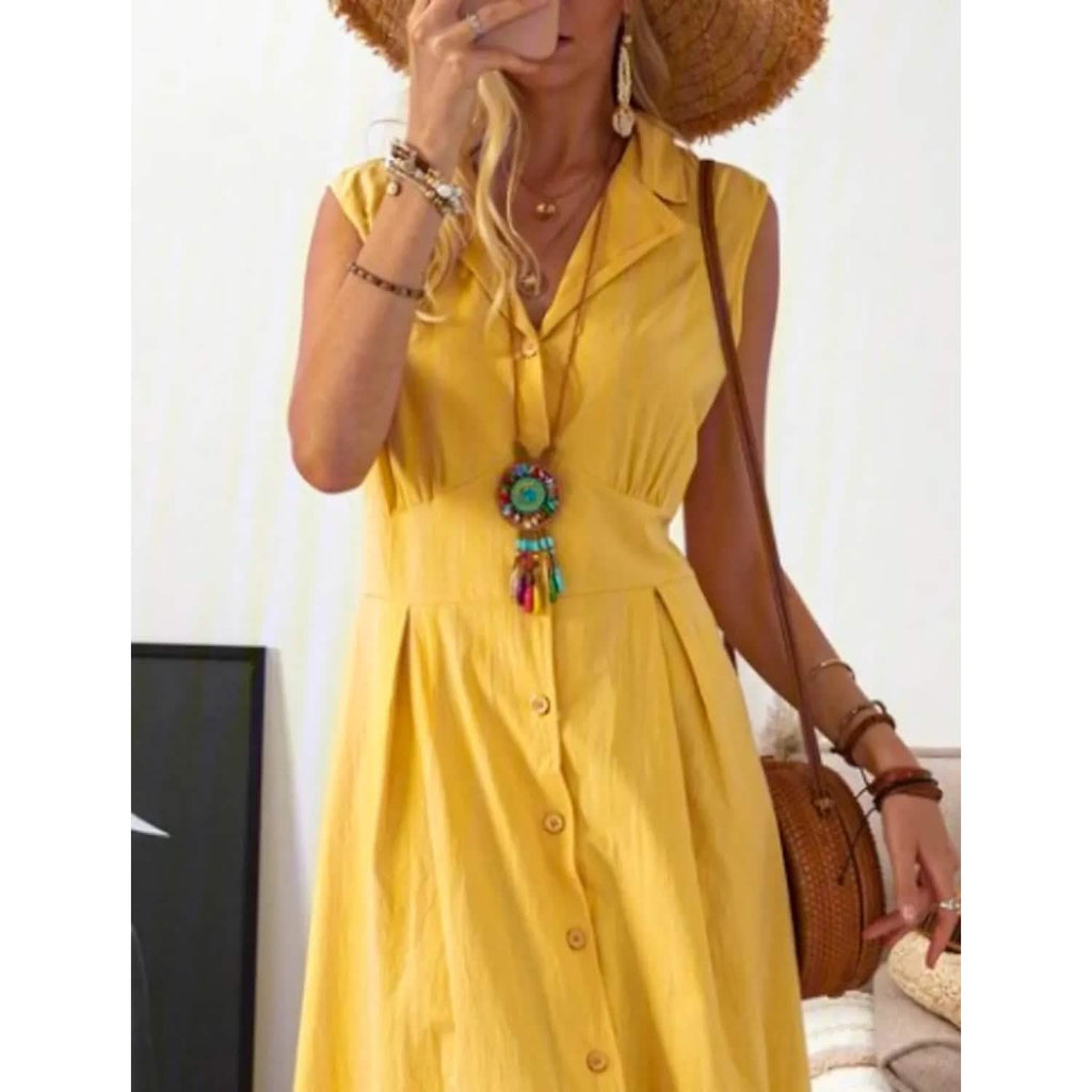 Robe décontractée à col chemise trapèze pour femme