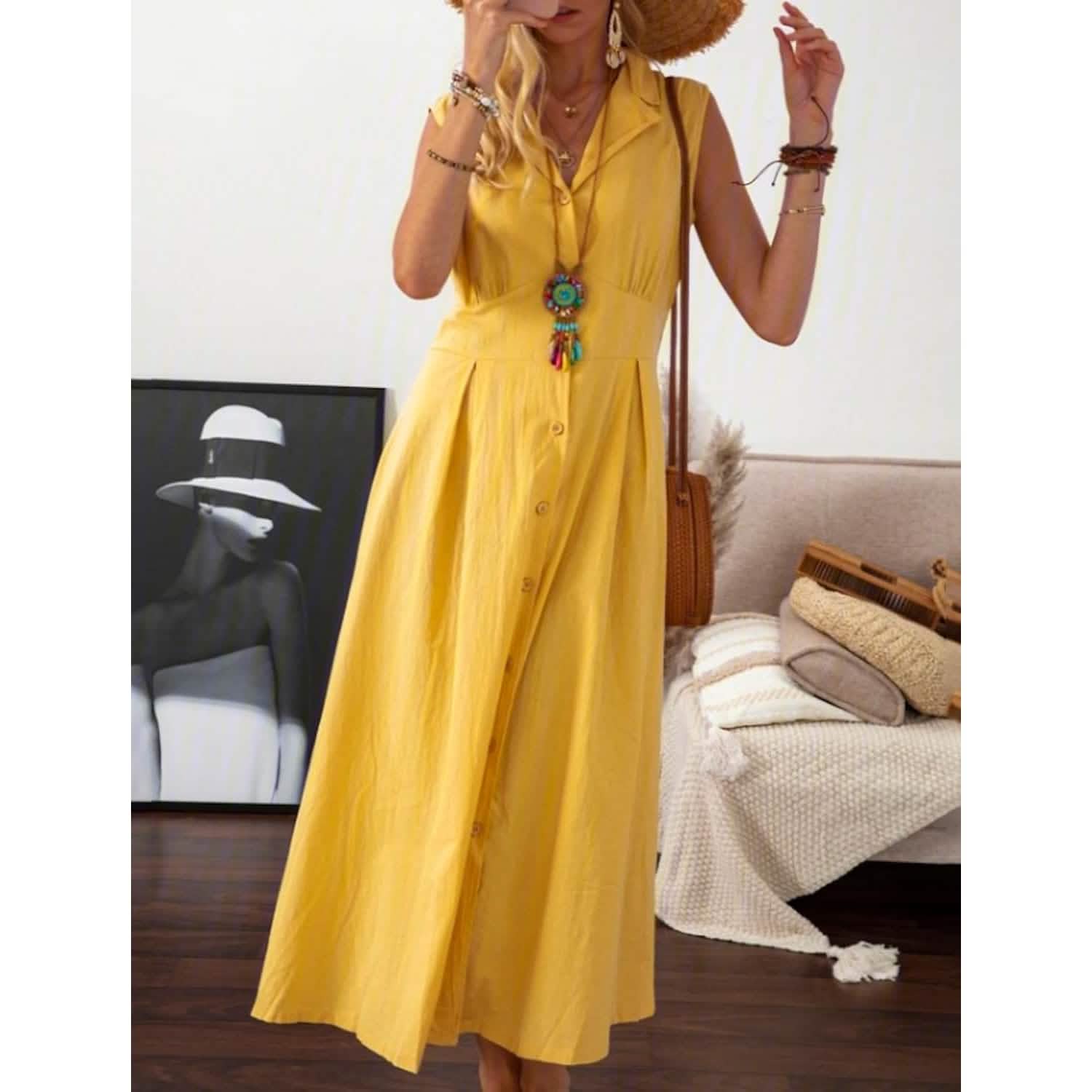 Robe décontractée à col chemise trapèze pour femme
