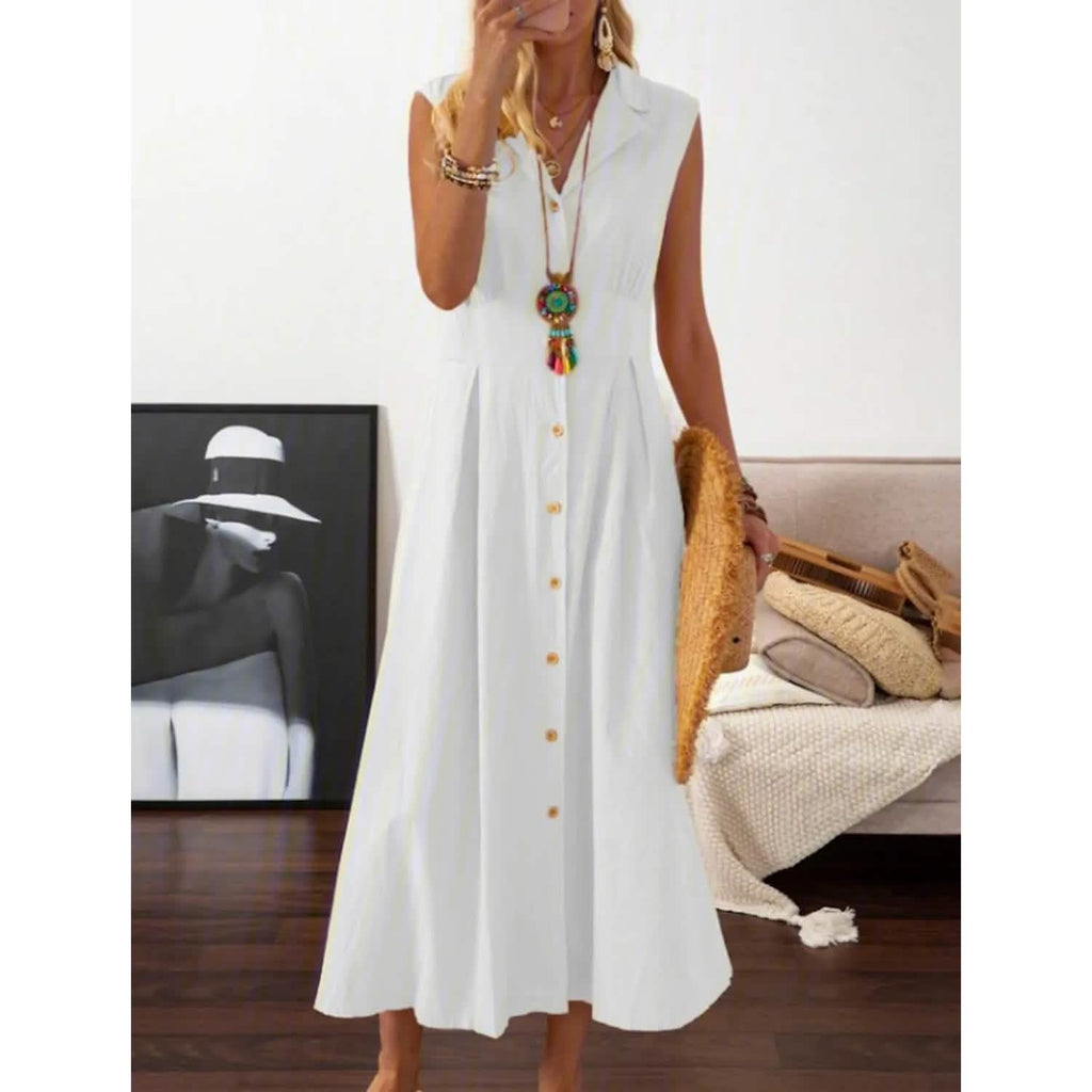 Robe décontractée à col chemise trapèze pour femme