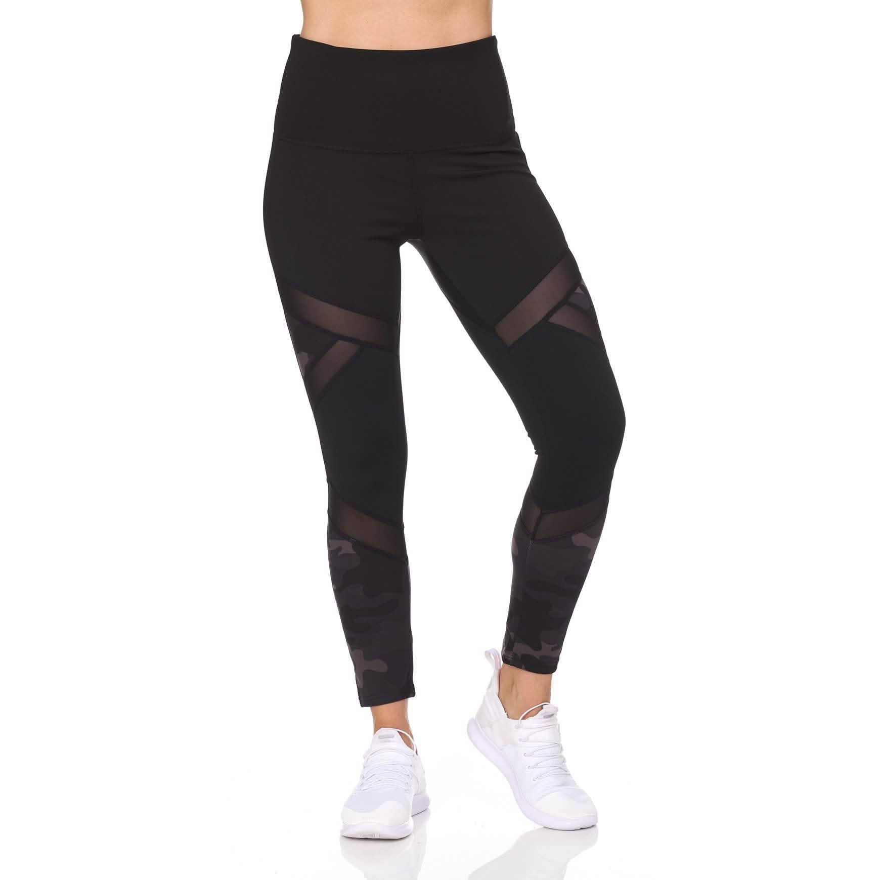 レディースカモ柄7/8ハイウエストレギンス シアーメッシュ付き