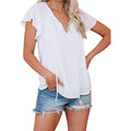 T-shirt bohème décontracté à col en V et cordon de serrage pour femme
