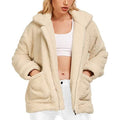 Manteau zippé décontracté en polaire duveteuse à col revers pour femme