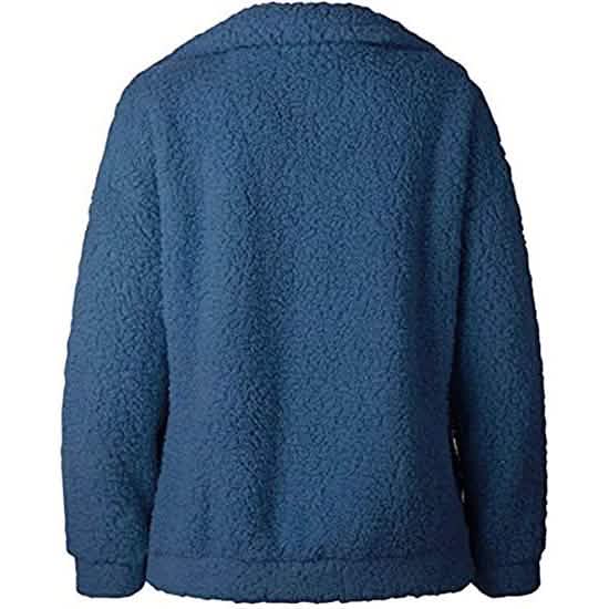 Manteau zippé décontracté en polaire duveteuse à col revers pour femme