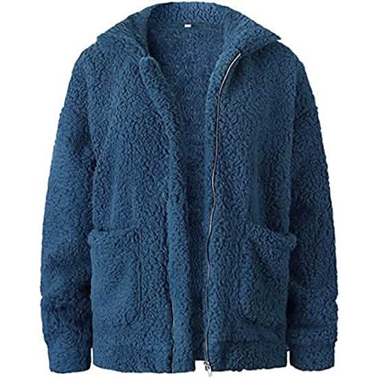 Manteau zippé décontracté en polaire duveteuse à col revers pour femme