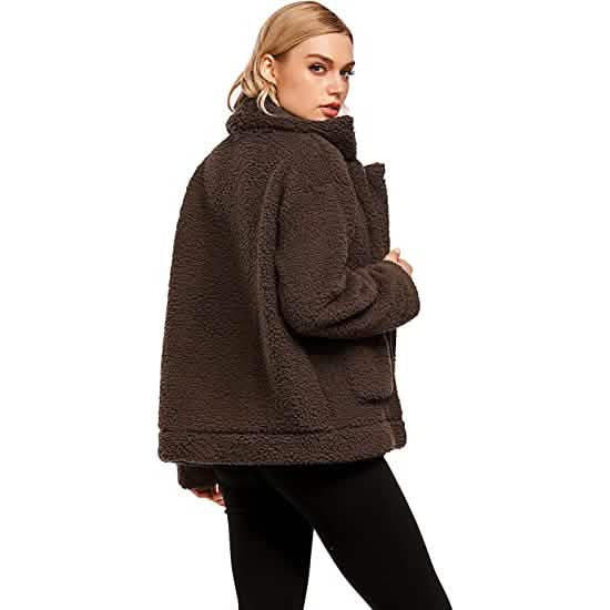 Manteau zippé décontracté en polaire duveteuse à col revers pour femme