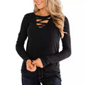 Women's Casual Long Sleeve T-Shirt Criss Cross V-Neck Basic Tees Tops