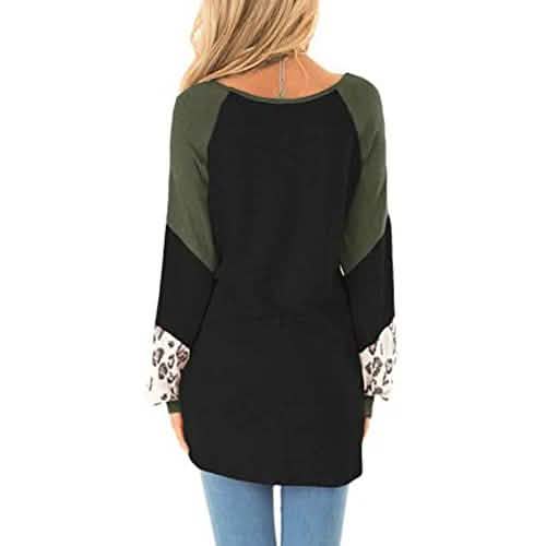 Womens Color Block Pullover Leopard Print Sweatshirt