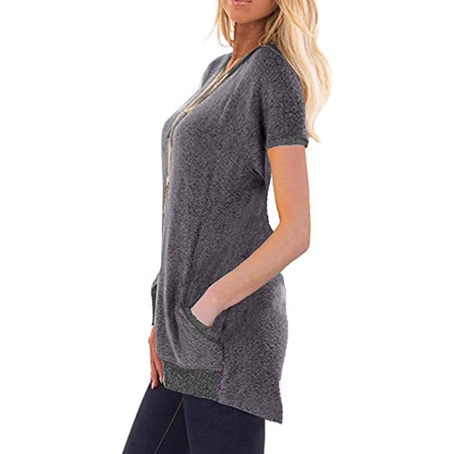 Sweat-shirts légers en maille à manches courtes et blocs de couleurs avec poches pour femmes