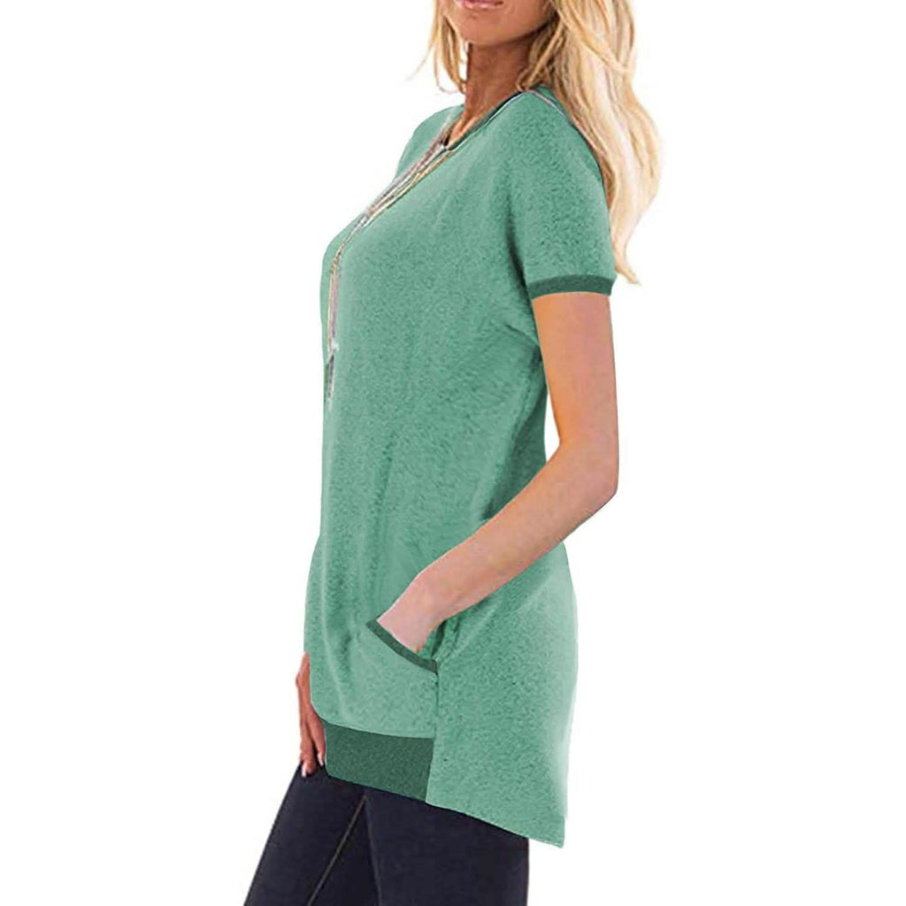 Sweat-shirts légers en maille à manches courtes et blocs de couleurs avec poches pour femmes