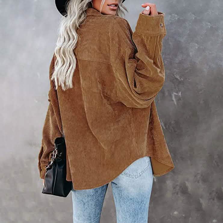 女性用コーデュロイシャツ カジュアル長袖トップス